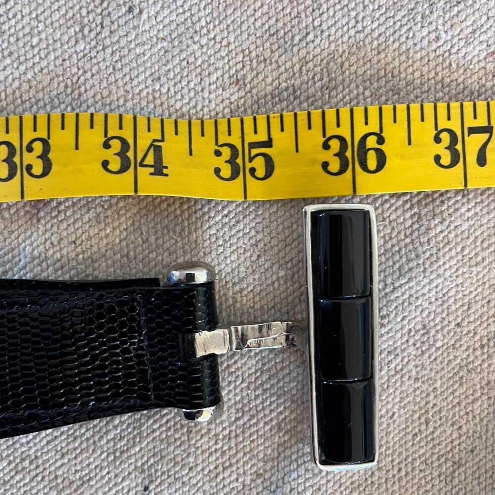 LEATHEROCK Woman's Black Gold-Silver Oval Toggle Belt Sz 34 - Picture 8 of 13